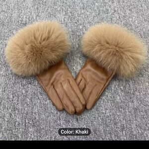 Luxurious Tan Leather Gloves with Fur Cuffs